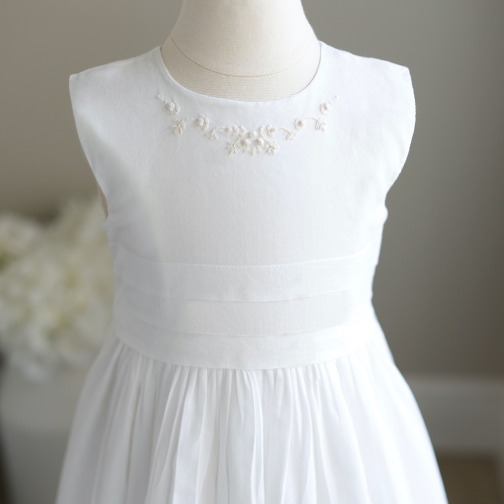 Strasburg Dress White Cotton LINED Ecru Embroidery Flower Girl Special Occasion